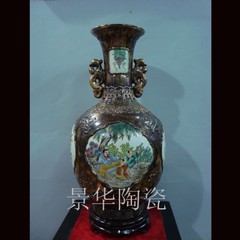 景德镇陶瓷手绘粉彩古铜釉双耳雍正款花瓶仿古精品瓷器艺术品摆件